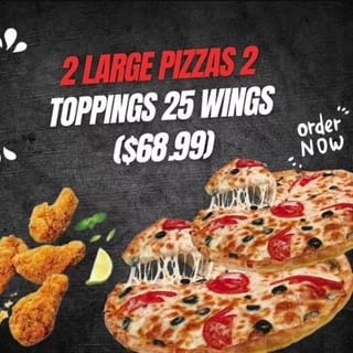 2 Large 2 Toppings + 25 Wings