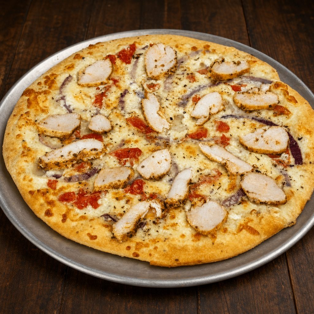 Chicken Alfredo Pizza.