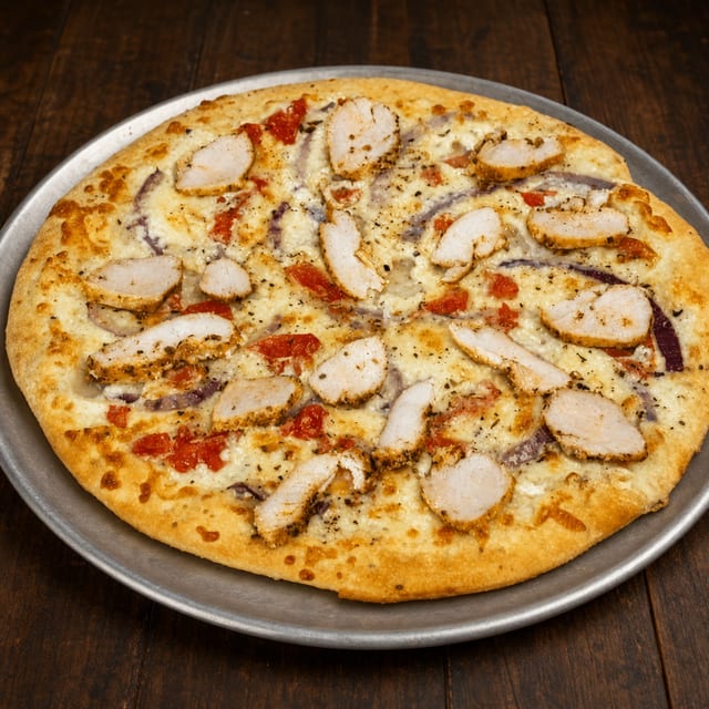 Chicken Alfredo Pizza.