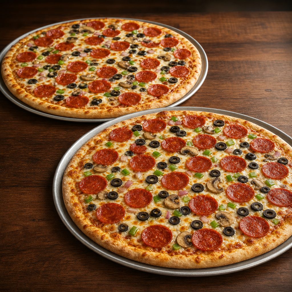 2 Large 1 Topping Pizzas.