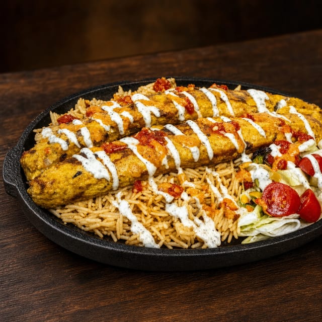 Kebab with Rice or Naan Platter.