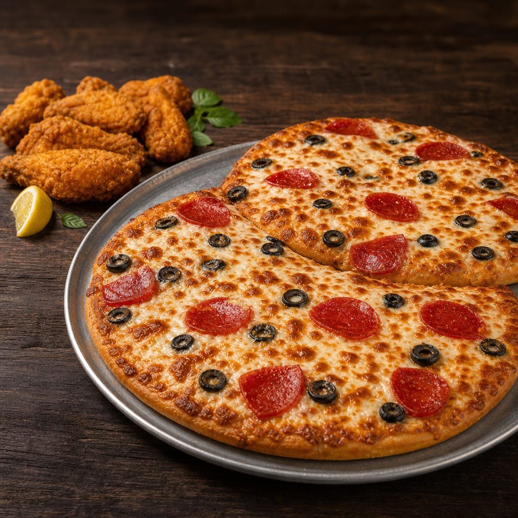 2 Large 2 Toppings + 25 Wings.