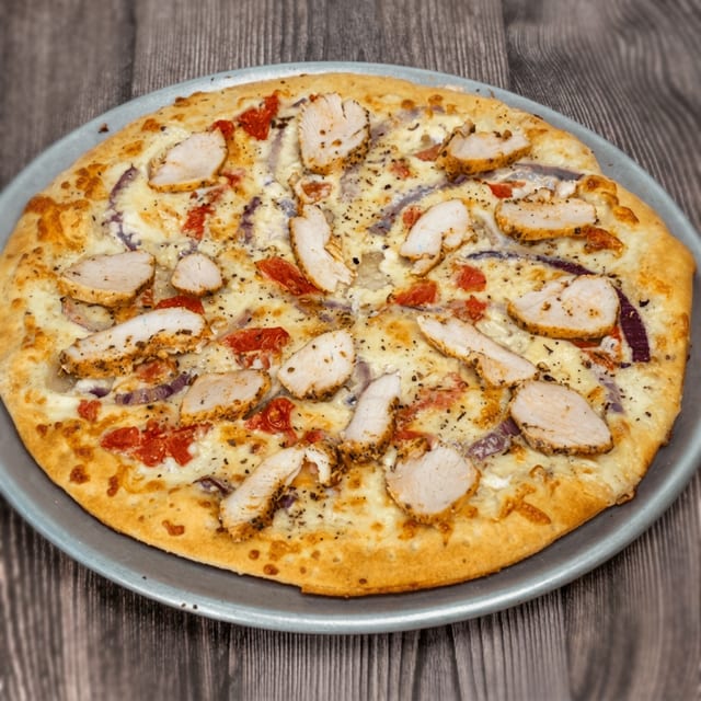 Chicken Alfredo Pizza.